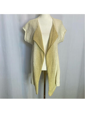 Isda & Co Linen Open Front Cardigan Sweater Tan Cream Ombre Sz M‎ Boho Coastal